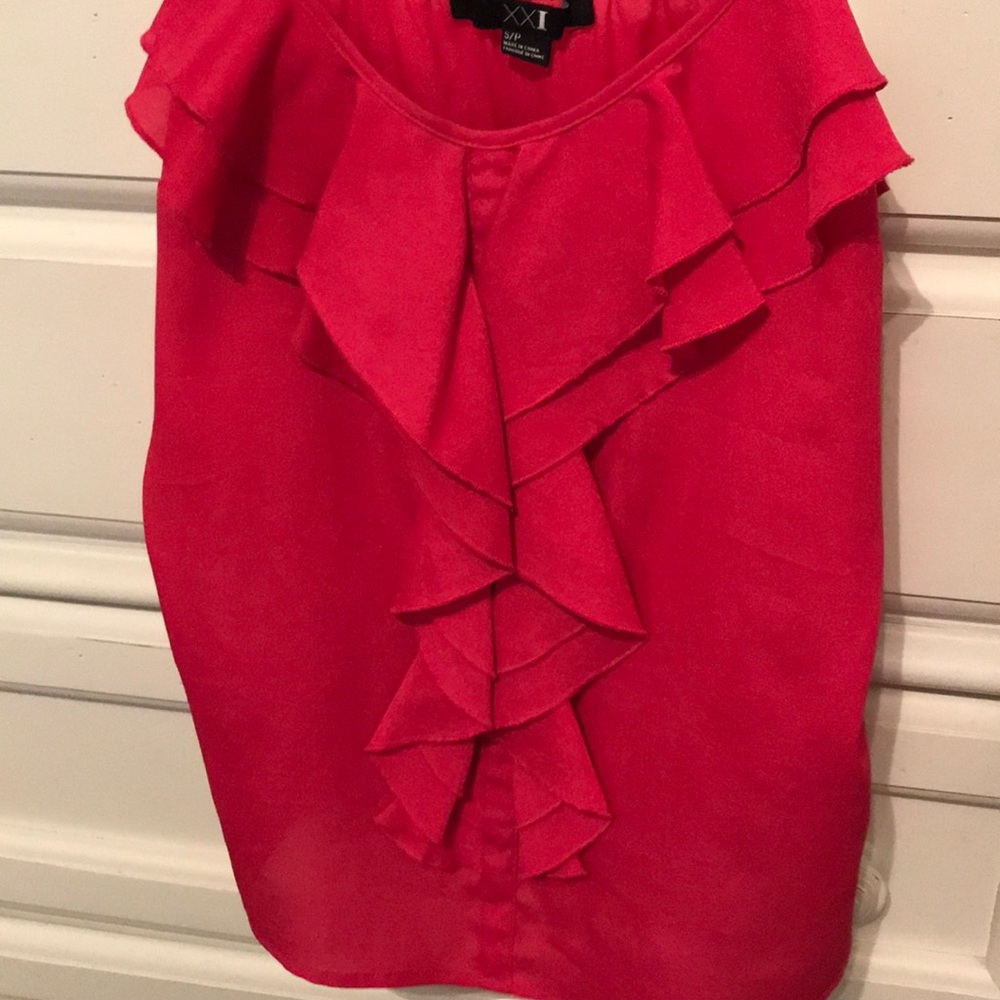 Pink tank top with front ruffle